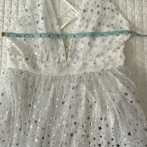 Alyce Paris White Starry Sequin Gown With Deep V-Neck & Cross Strap Back S - Picture 10 of 14